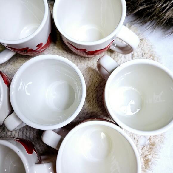 Pier 1 Imports Alexia Mug Fall Autumn Red Leaves Hand Painted Set of 7 White Red - Picture 7 of 9